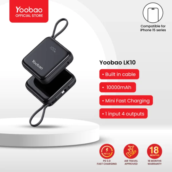 Yoobao-LK10-10000mAh-Mini-SCP22.5W.webp Yoobao LK10 10000mAh Mini Fast Charging Powerbank Built in Cables (Lightning & Type C) PD20W SCP22.5W