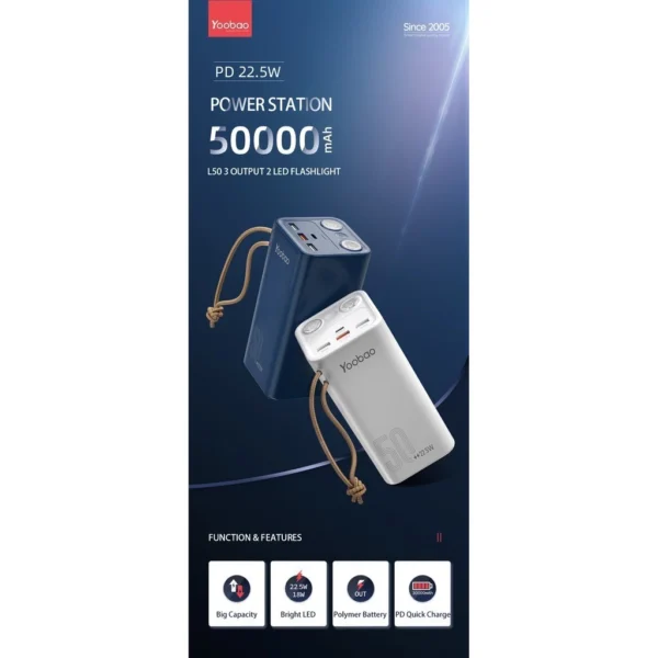my-11134201-7rasc-m2xq6apdkmjq59.webp Yoobao H5 Compact PD Quick Charge 3.0 with Huge Capacity Power Bank (50000mAh/22.5W)