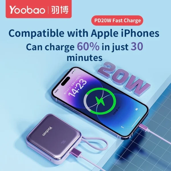 my-11134201-7rasm-m2xq5b3rpjxxf1.webp Yoobao LK10 10000mAh Mini Fast Charging Powerbank Built in Cables (Lightning & Type C) PD20W SCP22.5W Lilac Purple
