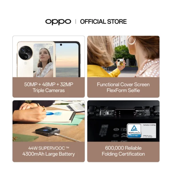 my-11134207-7r990-ln15kjvgfaqj19.webp OPPO Find N3 Flip 12GB + 256GB | Triple Cameras | FlexForm Selfie | 4300mAh | 600,000 Reliable Folding Certification