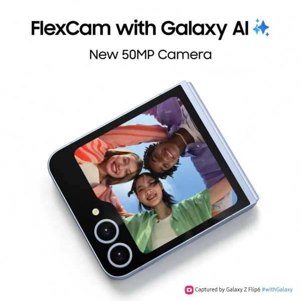 sg-11134301-7rdxw-lxjjkmbrq4y27b.webp SAMSUNG Galaxy Z Flip6, AI Smartphone, Android, 12GB RAM, New 50MP Camera, FlexCam, Long Battery Life, IP48